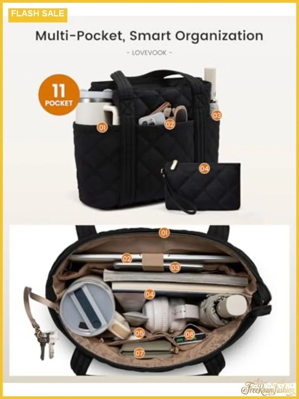 LOVEVOOK Puffer Tote Bag for Women, Puffy Work Handbag with Cup Holder, Zipper